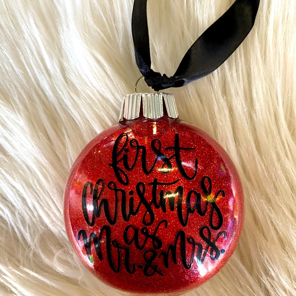 First Christmas as Mr. & Mrs. Ornament gift red and black wedding marriage